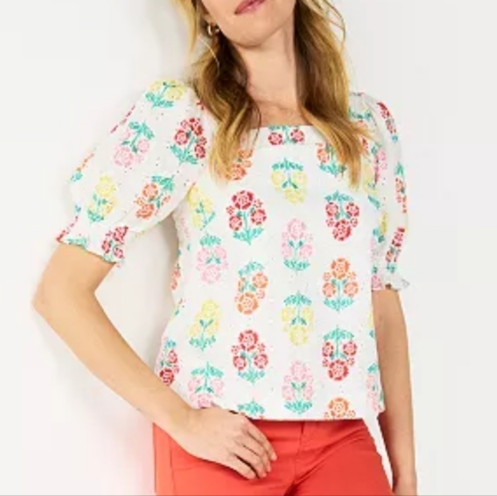 Draper James RSVP Eyelet Puff Sleeve Floral Top